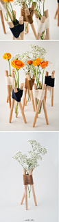 法国设计师 Aurï¿½lie Richard用原木和毛线制作的花器“Forget Me Not Vases”。