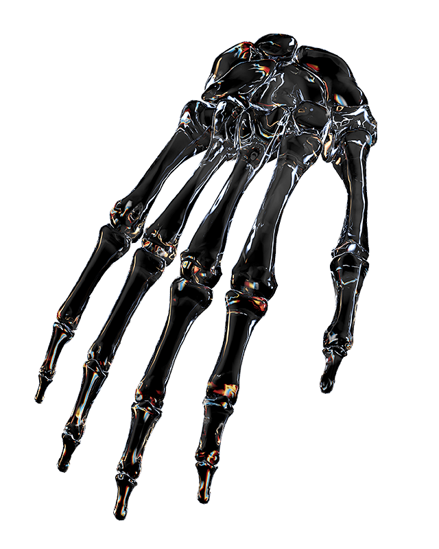 赛博朋克酸性设计风格塑料玻璃透明人体骨骼...