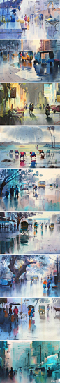 湿润的街景，流动的色彩。作者：Ejoumale Djearamine