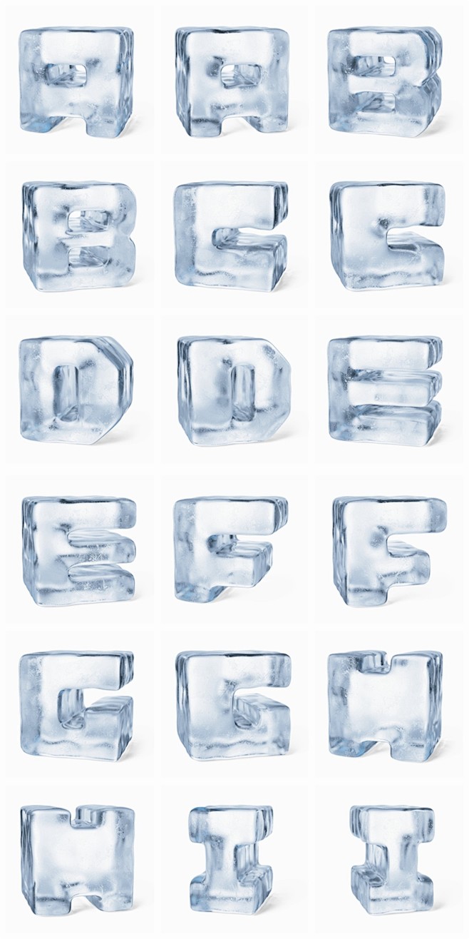 3D冰莹剔透冰块字母字体