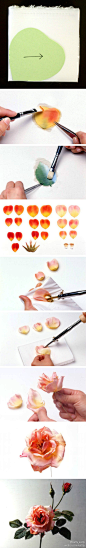 手做布花是一门很有意思的手艺，布料经过染烫组合，能在手中绽放出美丽的花朵。(来自饭田深雪布花教室的简版制作过程http://t.cn/zHRdu8K