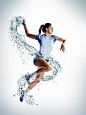 ministry of sports (brazil) // digital art : Magneto Fotografia (photo studio) shot the athletes and then asked me to illustrate the water fluids based on water splash pics. Every composition is a mix of about 70 different splash photos.Photographer: Vini