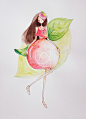 Alina小迪原创手绘插画《蔬果小姐》系列之 油桃/桃子 Nectarines / peaches