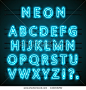 Neon font text. Neon blue font english. City blue font. Alphabet font. Vector illustration