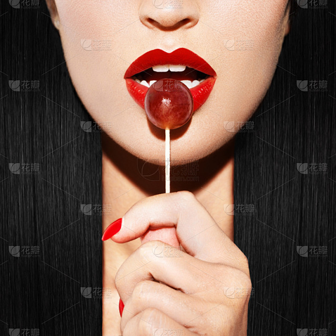 棒棒糖,嘴唇,女人,红色,拿着,冰棒,唇...