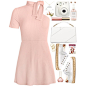 A fashion look from October 2016 featuring fit and flare dress, white tennis shoes and white purse. Browse and shop related looks.