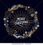 Merry Christmas Wreath with snowflakes and floral patterns. Vector illustration