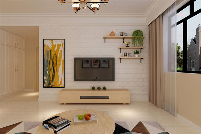 90平两居室现代风格装修效果图清新典雅-...