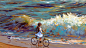 General 4000x2248 artwork illustration sea bicycle waves Alexander Komarov