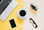 Creative flat lay photo of workspace desk