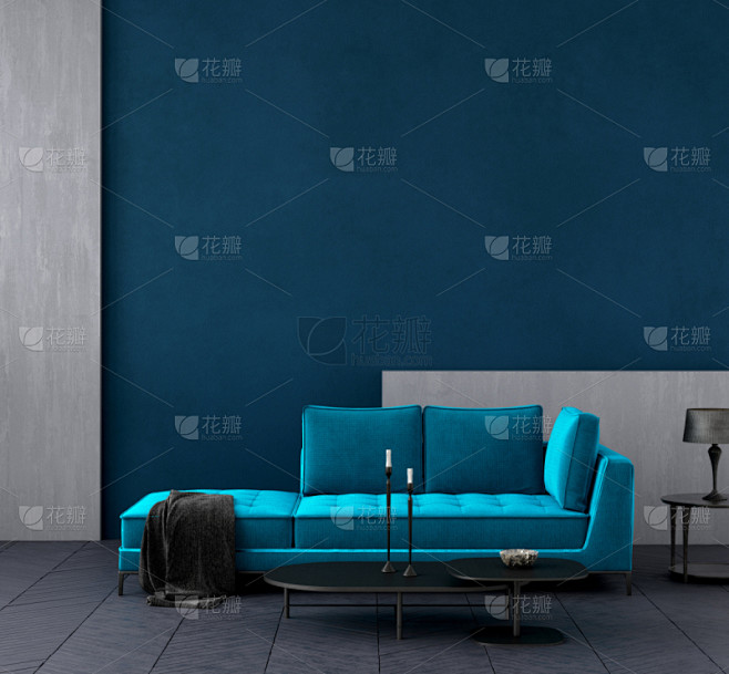 沙发,起居室,极简构图,室内,墙,蓝色,...
