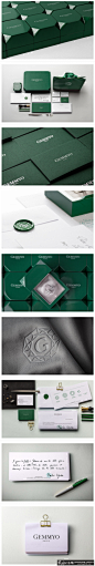 Gemmyo珠宝品牌VI设计 高档墨绿色珠宝首饰品牌形象设计 创意珠宝名片卡片 简约标签图