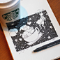 日本漫画家Tomoko Shintani在喝咖啡时画下的小清新插画，没有太多色彩，充满爱与奇遇的梦想场景，将Starbucks的杯子也融入到创作中，让故事在纸面与杯子表面蔓延开来，如此美好。