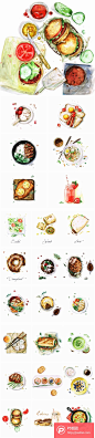 25P 各种食物的水彩画高清图片   - PS饭团网