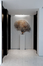 sculpture on plinth | entrance hall | lobby | pasillo en blanco y negro: 