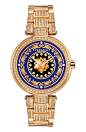 MYSTIQUE FOULARD BY VERSACE - SWISS QUARTZ MOVEMENT RONDA 762.2 - 38 MM STAINLESS STEEL  WITH DIAMONDS, ENAMELED DIAL WITH ROSE GOLD BAROQUE PATTERN