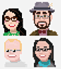 "8-Bit" XMG Portraits : "8-Bit" XMG Portraits. Pixel portraits I created of some of the key staff at XMG Studio. These were used for business cards as well as on the company's website.