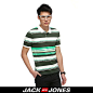 JackJones/杰克琼斯纯棉撞色条纹短袖POLO衫C(深灰)|211206049101