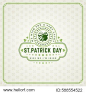 Saint Patricks Day Retro Typographic Badge on Pattern Background. Vintage Vector design greetings card or poster.