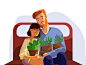 Honey couple with pot of flowers in train