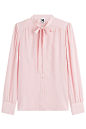 M Missoni - Silk Tie Neck Blouse  : Pretty pink coloring and a cheeky tie neckline lend M Missoni's silk blouse an inherently feminine finish. We love how its soft gathered seaming creates a pretty draped look
Pale pink silk, collar with tie neckline, lon