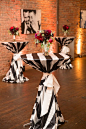 Black and White Cocktail Table Linens | Burgundy Bouquet | Axis Pioneer Square Wedding | Angela and Evan Photography | Seattle Wedding Planner: 