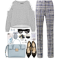 A fashion look from October 2017 featuring laced up shirt, high-waist trousers and ballet flats. Browse and shop related looks.