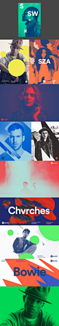 New Spotify branding, bold colours, geometric shapes, visual interest.