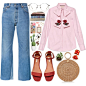 A fashion look from August 2017 featuring embroidered top, high rise jeans and flats sandals. Browse and shop related looks.