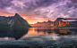 General 1920x1200 nature landscape lake sunset mountain clouds sun rays village sky sunlight Lofoten