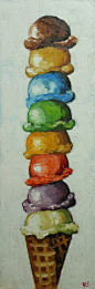 Ice Cream Cone 3 12x36 inch original still life oil painting by Roz