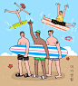 海边度假 亲密伙伴 滑板冲浪 业余生活插图插画设计AI ti013a23805