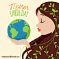 Cute woman holding the planet earth Free Vector