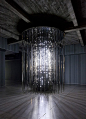 Leo Villareal - Volume (2011)  20,000 LED nodes suspended in a 3D matrix of mirror-finished stainless steel