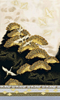 Imperial Collection 10 - Cranes - Honey/Gold - 24" x 44" PANEL: