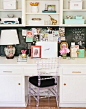 we are loving the chalkboard back splash in this office nook. and that chair is so fun! I love the look of this office.: 