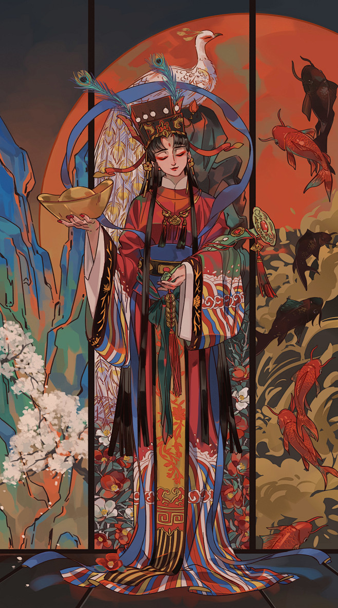 年画·财神_桃~__插画师作品_涂鸦王国...