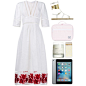 A fashion look from July 2016 featuring red v neck dress, two buckle sandals and jasmine vanilla candle. Browse and shop related looks.