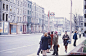 Westbourne Park bus queue & view SW from Keyham House, Feb 1974