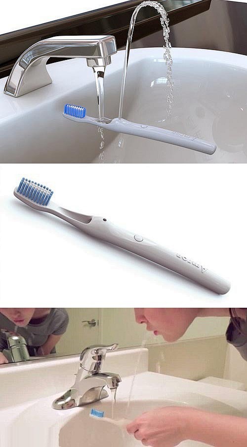 这是一个名为Rinser的喷泉牙刷，用它...