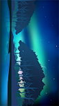 高清风景2.5D植物山脉山水装饰画湖山远景卡通插画PSD分层素材