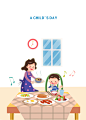 荤素搭配 营养早餐 淡彩手绘 可爱孩子 儿童插图插画设计PSD ti455a0208