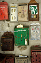 Many old mailboxes in a Hong Kong apartment building: 
