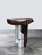 RC-M1 : 
 

 RE-COLLECTORS  M1 side table
	todomuta
	_

	Year : 2018
	Materials : Aluminium, American Walnut.
	Size   :   H22,83"   L20,47"   W15,74"   ( H58   L52   W40 cm )
	
	 

	All life is sustained by the accumulation of diverse mater