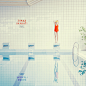 Maria Svarbova\泳池系列\SWIMMING POOL
“游泳池”系列照片始于2014年，是Maria设计的最大的一组摄影创作系列。她会费尽心思的找到有趣的地方，各种公共游泳池、大操场等，玩转现场各种形状、光影及色块组合，迸发灵感进行创意拍摄。
作品中，还表达了她对社会人物关系、环境污染、水源枯竭等各种问题的反思与探讨，提升作品的深度与可读性。