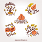 Hand drawn variety of autumn labels Free Vector