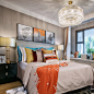 现代轻奢样板房间橙色系床上用品低调奢华软装床品主卧室布艺搭配-淘宝网