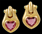 BULGARI Heart Shape Pink Tourmaline and Cabochon Emerald Earrings - Yafa Jewelry