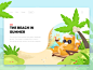 Sunbathing in summer-illustration design web colour flowers tree beach illustration sunbathing summer cat