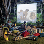 Create your own outdoor movie night. Grab some pillows, some lighting, snacks, a screen and projector: 